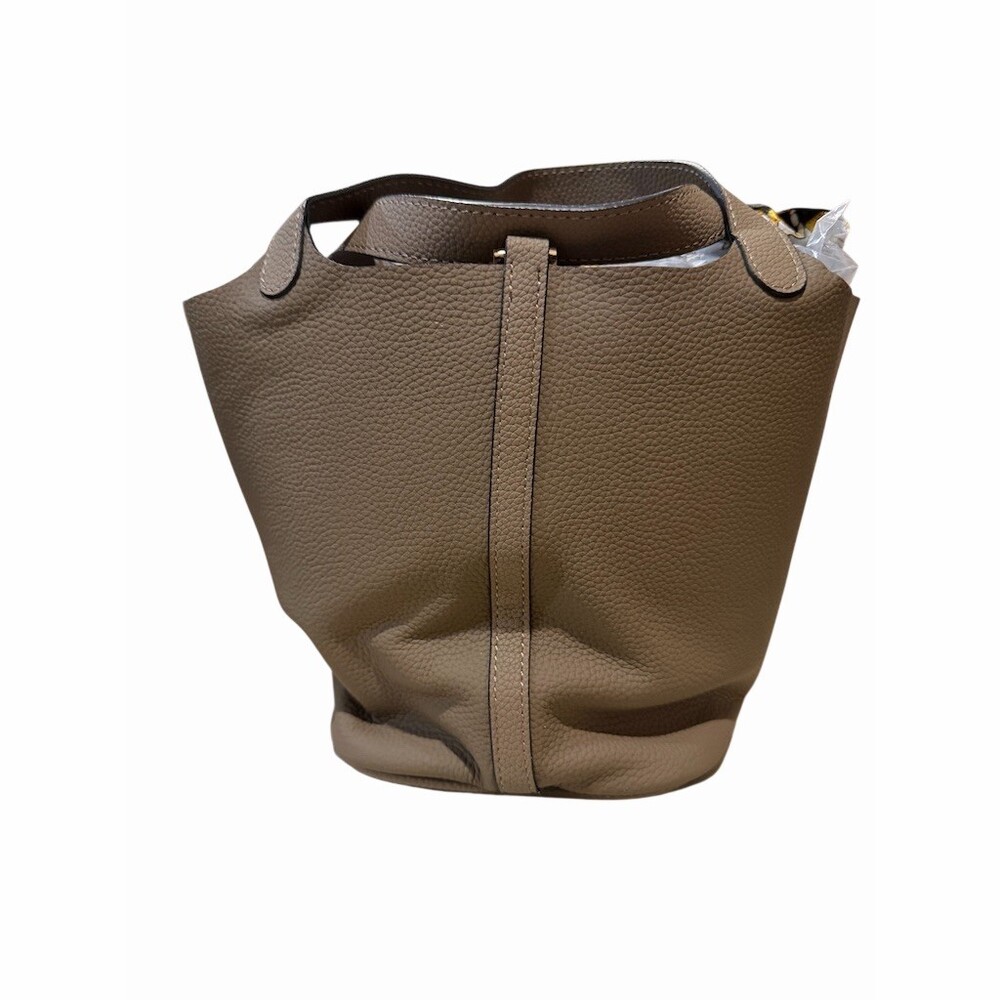 New Bucket Tote Bag Womens Taupe Drawstring Insert Bag with Bag Charm - Picture 10 of 12